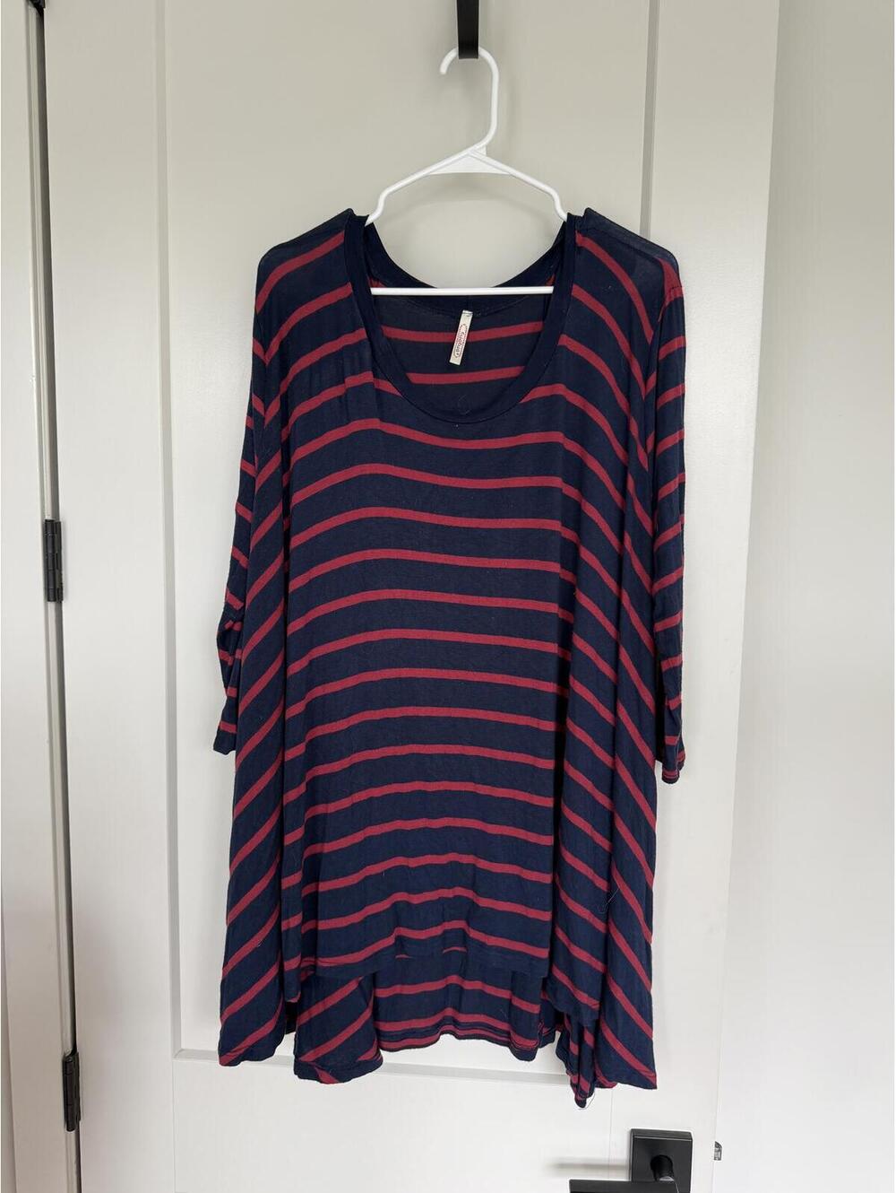 Navy and Red Striped 3/4 Sleeve Tunic